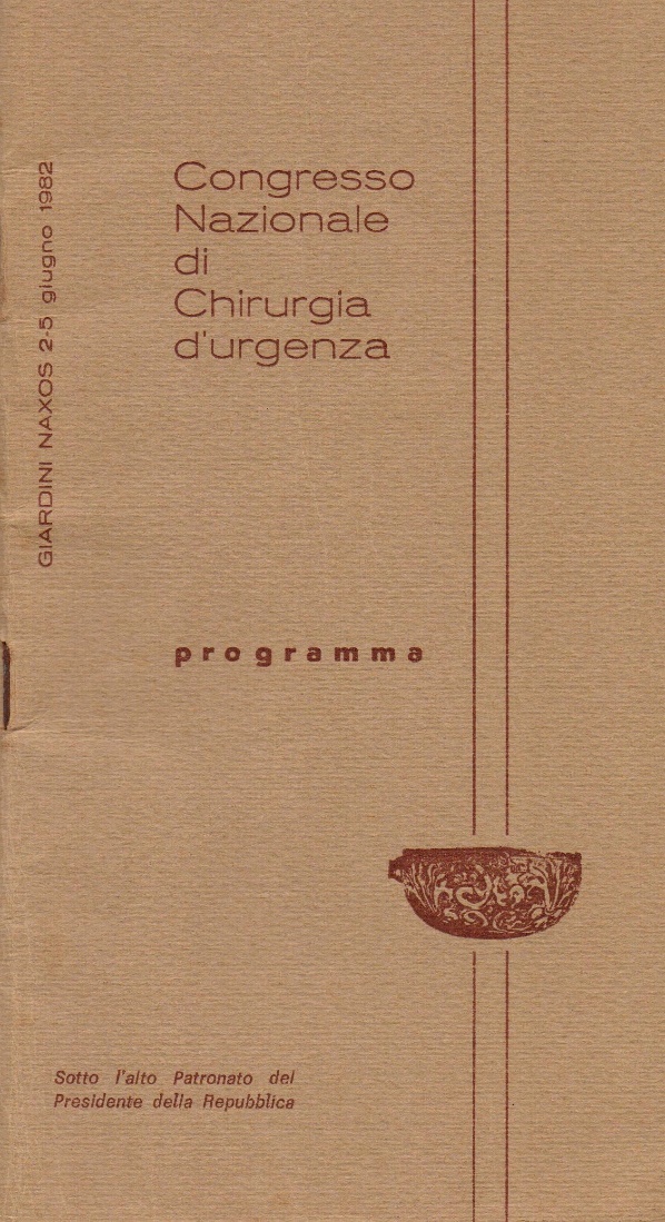 Copertina del programma del Congresso nazionale di Chirurgia d’urgenza, Giardini Naxos 1982